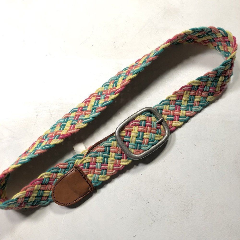Aeropostale Belt Ladies Small Brown genuine leather 1.75” Woven Colored Cording